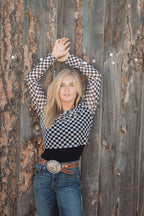 ROWDY CHECKERED x sheer top